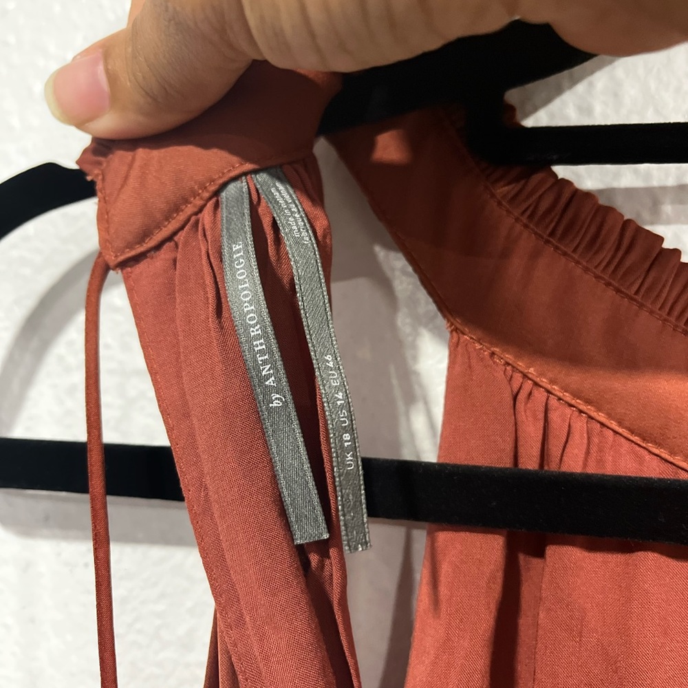 Anthropologie Tiered Halter Dress Pleated Ruffled Smocked Waist Size 14 - Picture 3 of 8